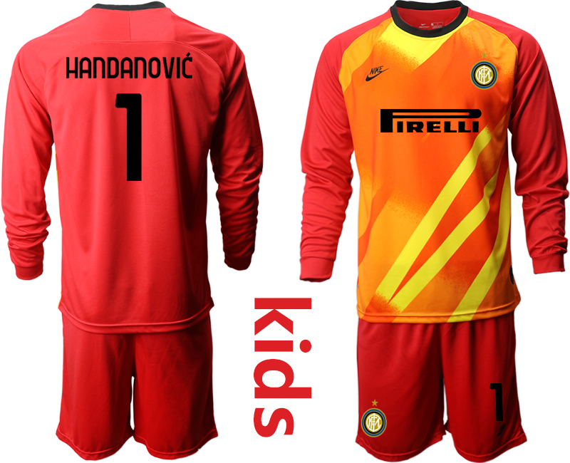 Youth 2020-2021 club Inter Milan red long sleeved Goalkeeper #1 Soccer Jerseys->inter milan jersey->Soccer Club Jersey